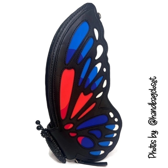Kate Spade Monarch Butterfly Clutch Black Leather Novelty Rare Bag Purse Sequin - Picture 4 of 15